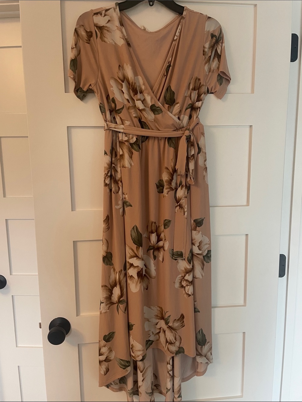 Pink Blush Floral Wrap Hi Low Maternity Dress in Blush